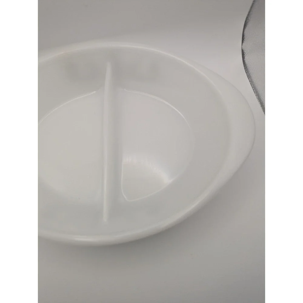 Vintage Glasbake‎ Divided Casserole Dish White Green Daisy J2352 Milk Glass